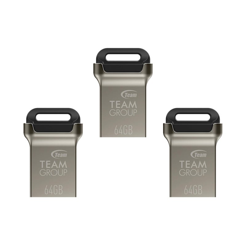 TEAMGROUP C162 64GB 3 Pack USB 3.2 Gen 1 USB 3.1/3.0 Mini Fits Metal Read 100MB/s Flash Thumb Drive External Data Storage Memory Stick Compatible with Computer/Laptop Black TC162364GB19 - Image 1